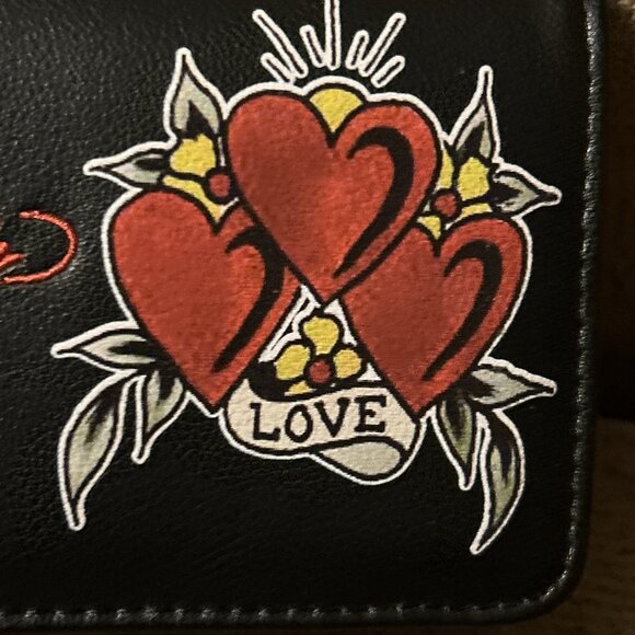 ED HARDY Love Crossbody Wallet Chains Skull Black Mini Bag Wallet Cute Small - Picture 6 of 13